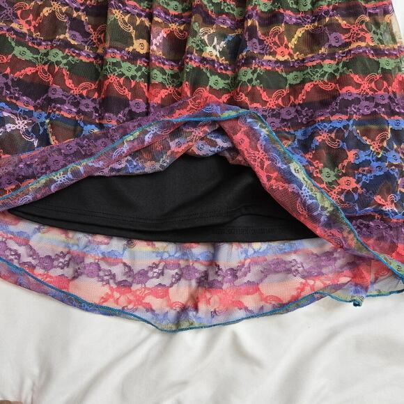 Double Zero Lace Skirt Medium Sheer Rainbow Lined Pull-on Boho Whimsigoth A-Line - Picture 5 of 9